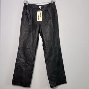 NWT Chadwick's Women's Leather Pants Straight leg Black Sz 14 Flat Front